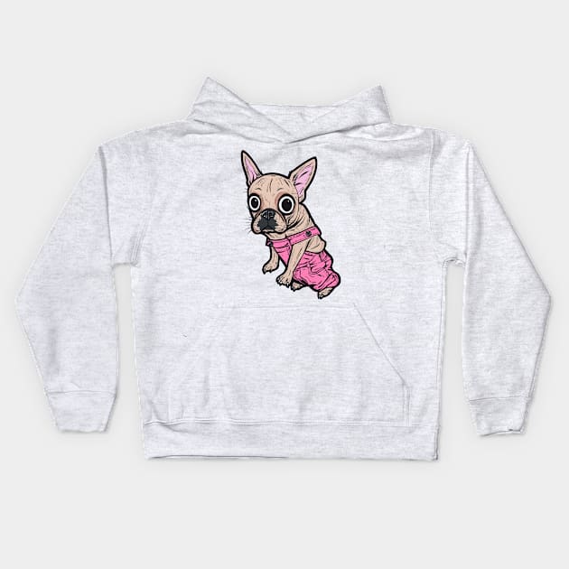 French Bulldog Pink Overalls Kids Hoodie by turddemon